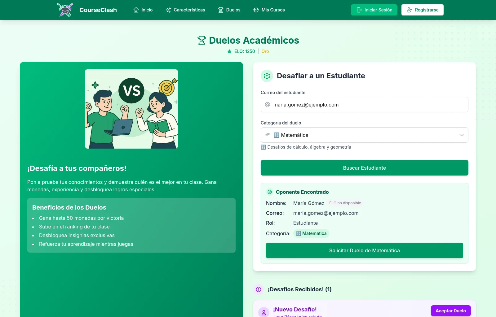CourseClash academic duel screen