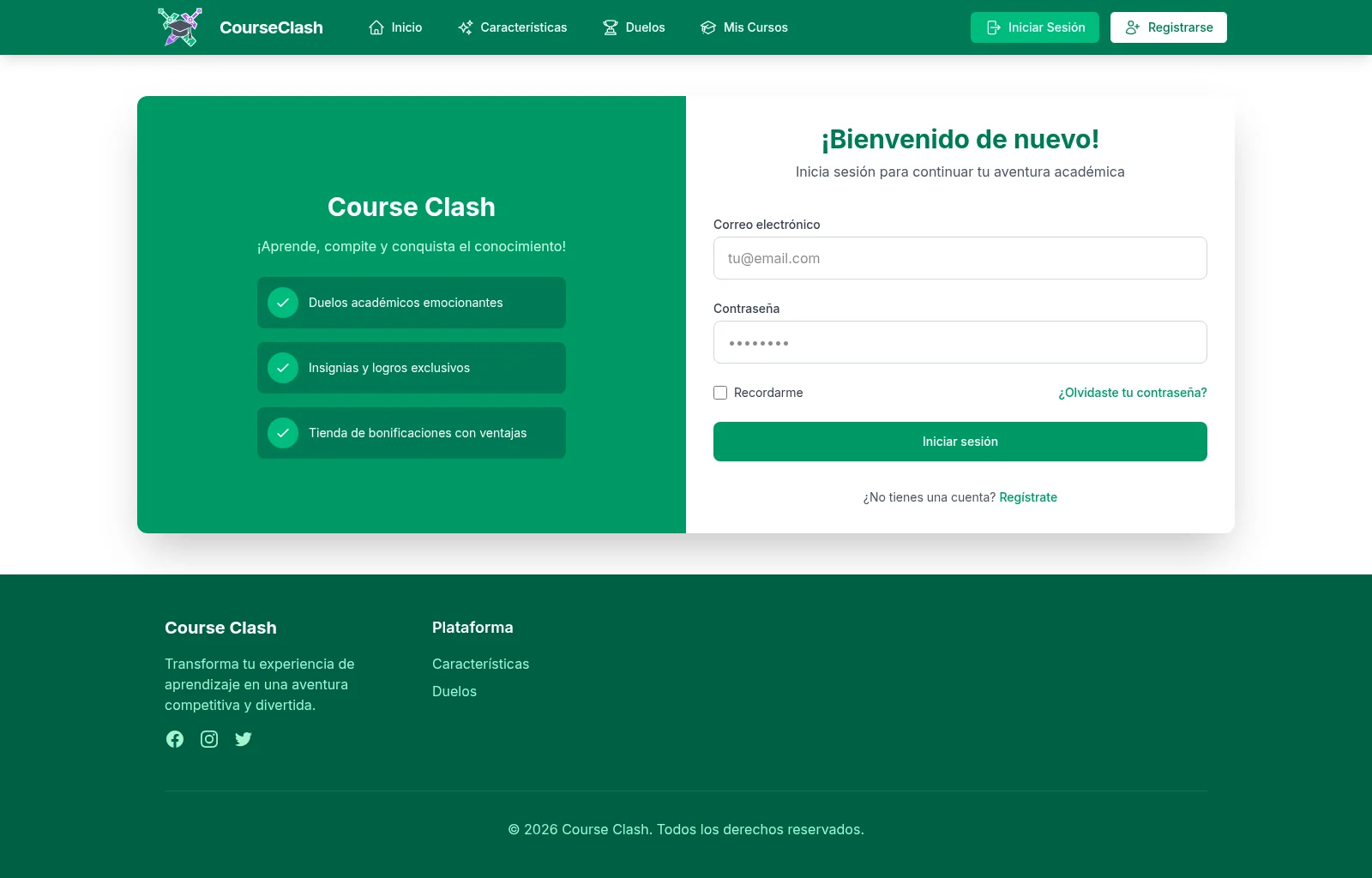 CourseClash sign-in screen